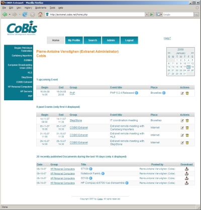 Extranet screenshot